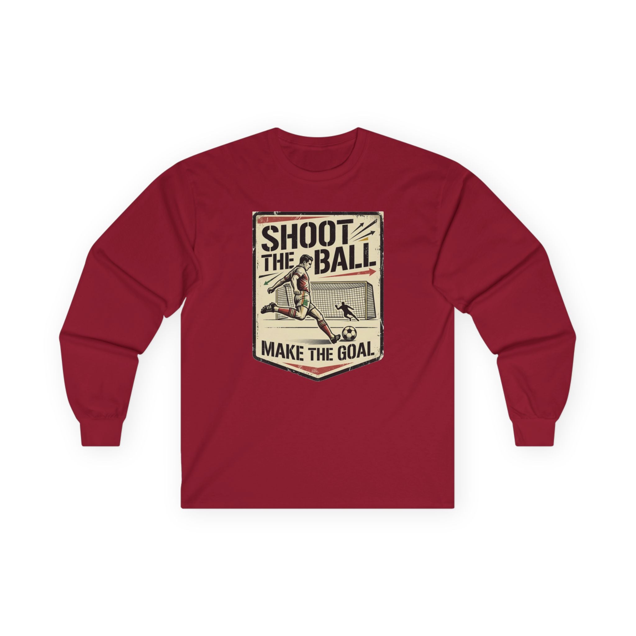 Shoot the Ball Soccer Long Sleeve Tee — Make the Goal Vintage Graphic