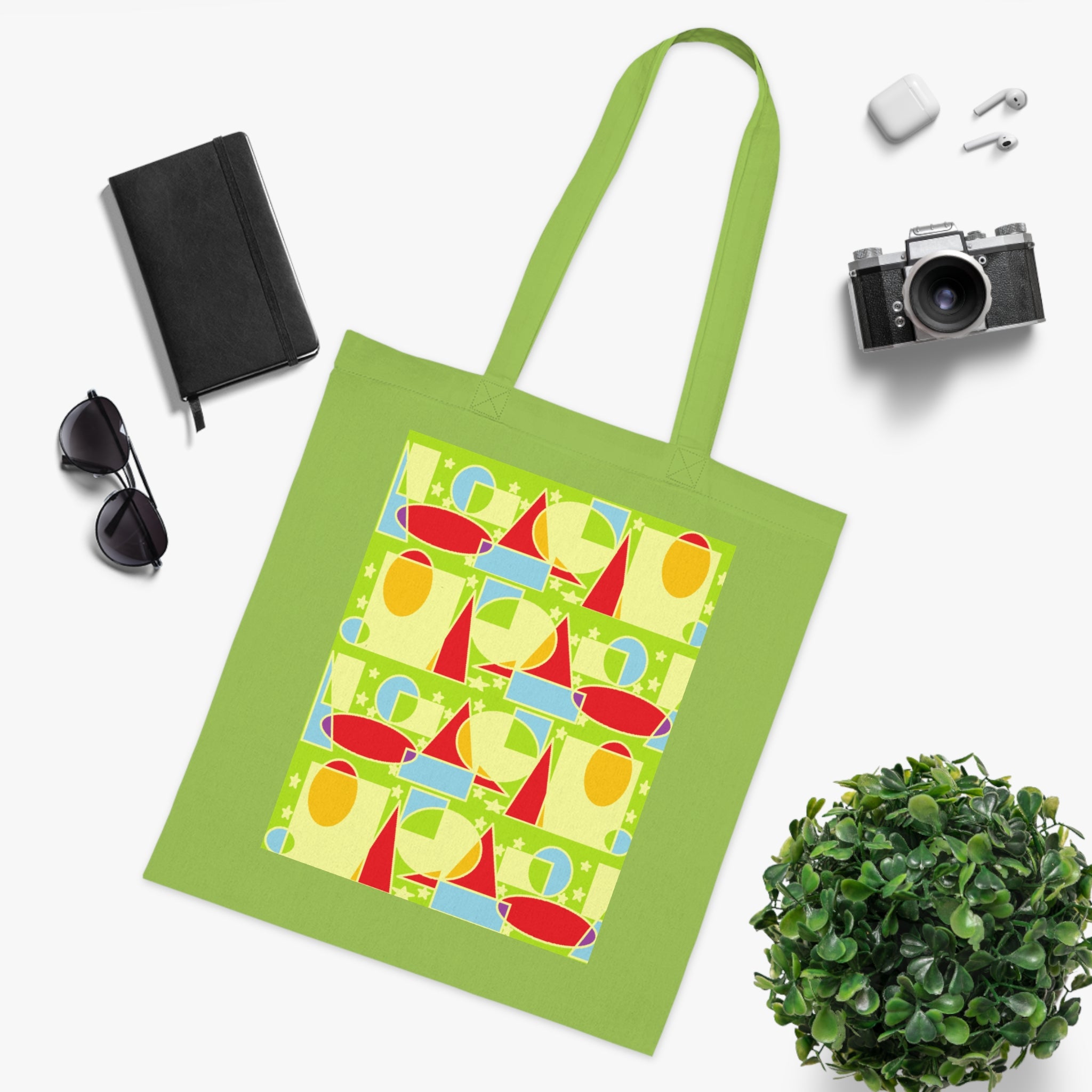 Sailboat Sunshine Cotton Tote — Bright Retro Nautical Beach Bag