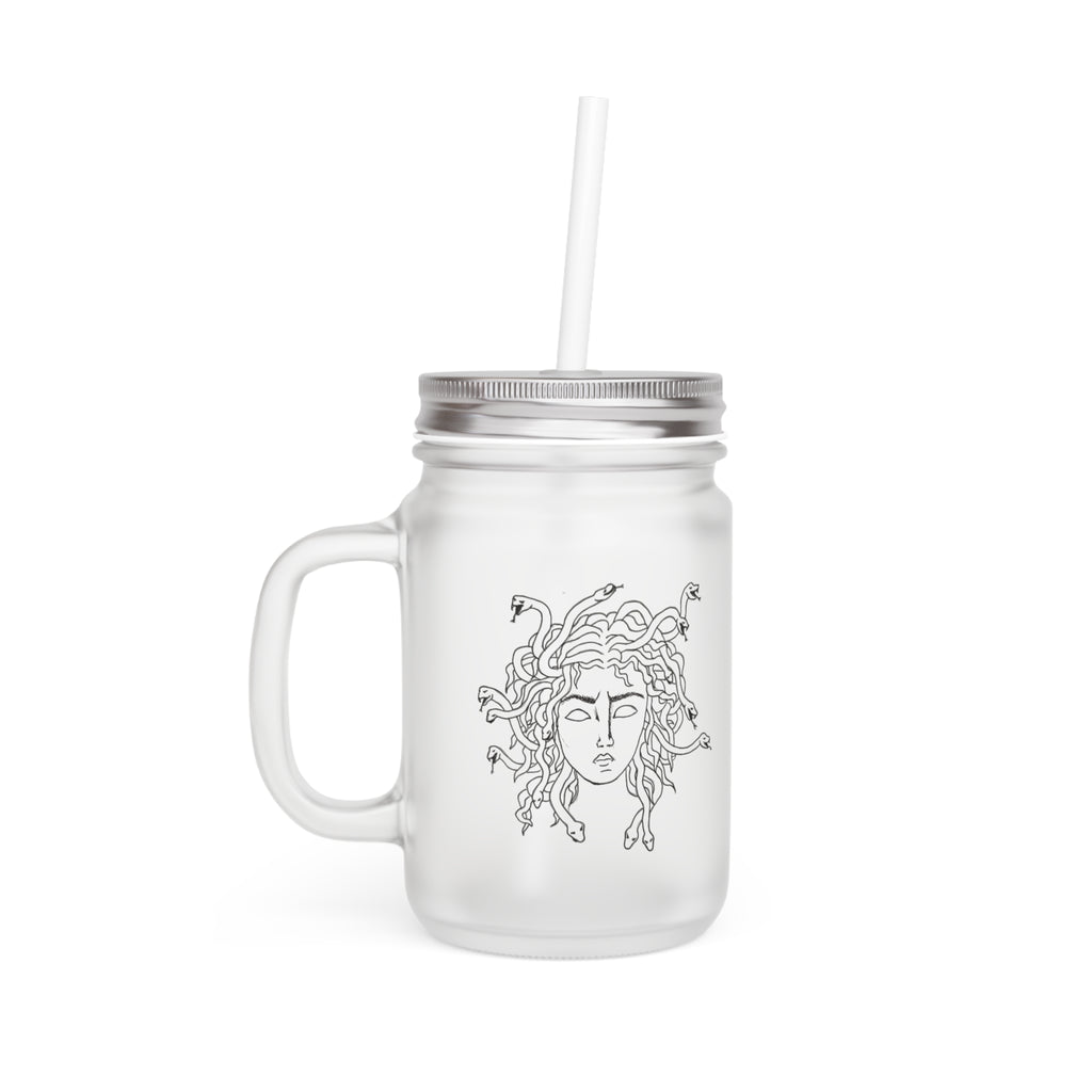 Medusa Mason Jar Tumbler — Frosted Glass Mason Jar with Straw