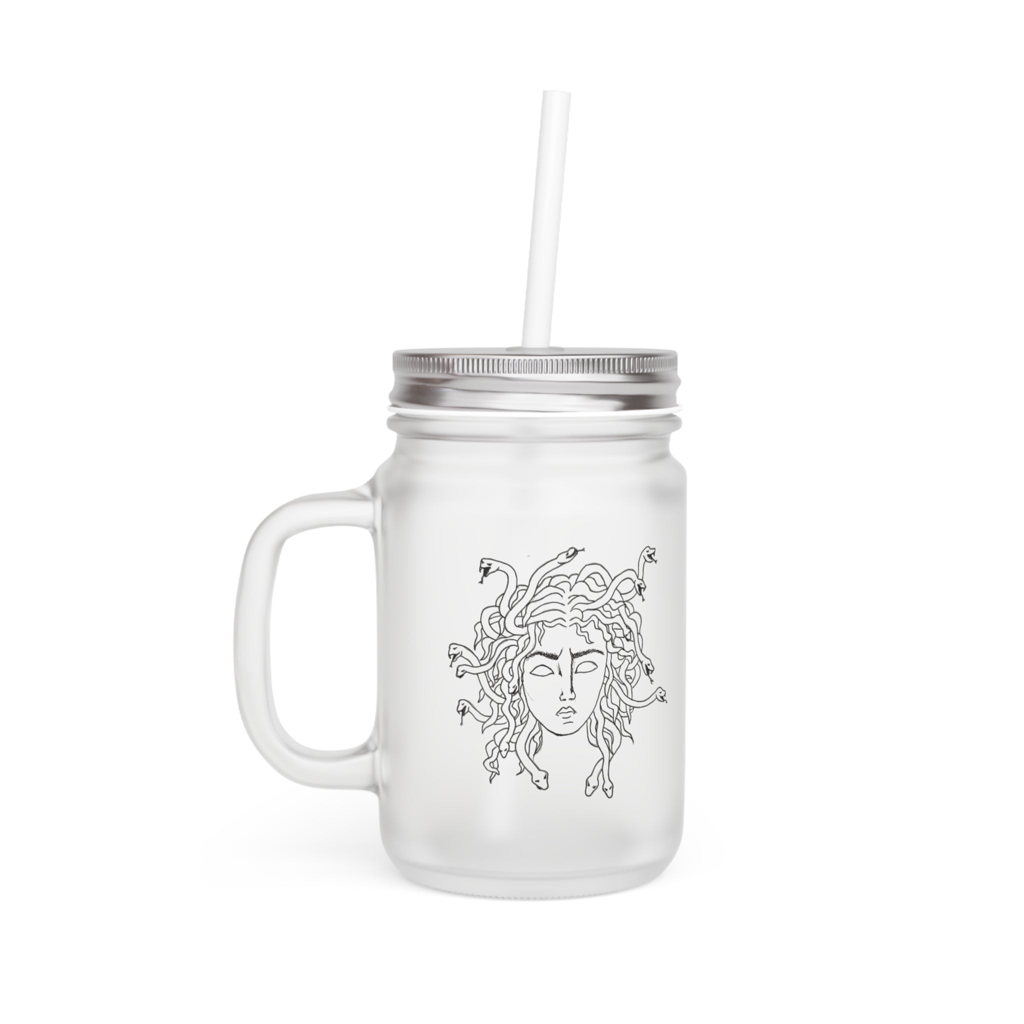 Medusa Mason Jar Tumbler — Frosted Glass Mason Jar with Straw
