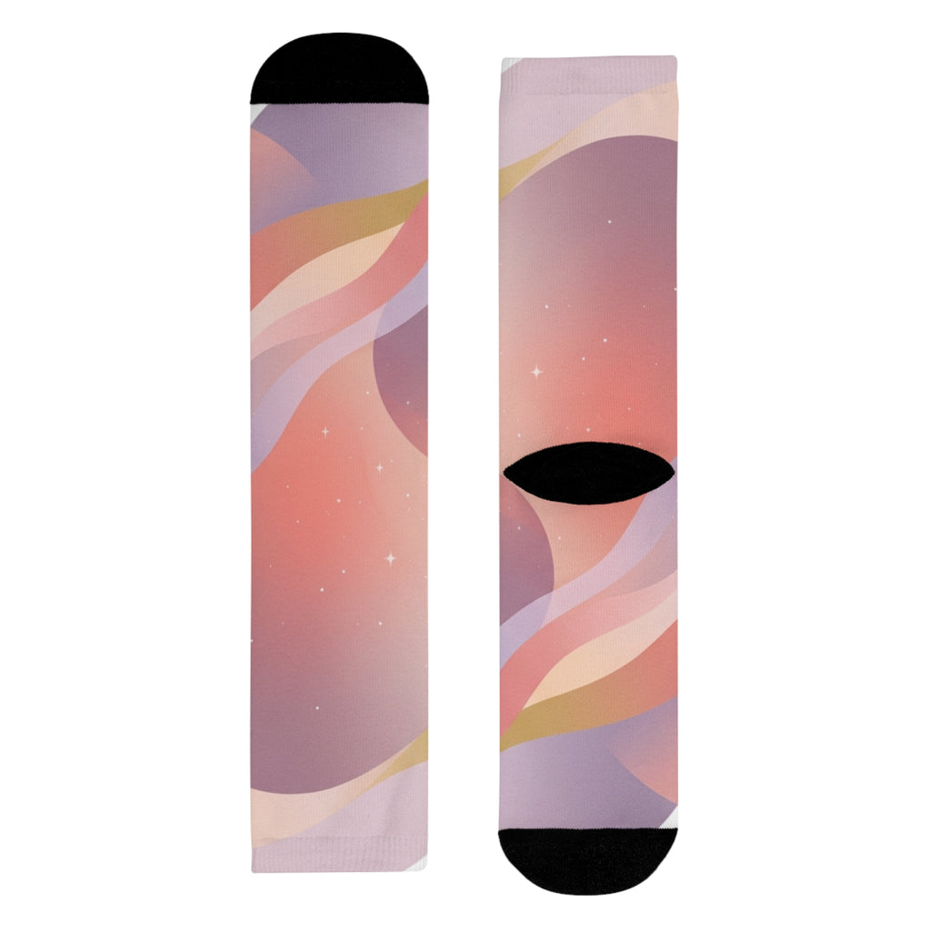Abstract Pastel Wave Crew Socks — Pink Artistic Sublimation Socks