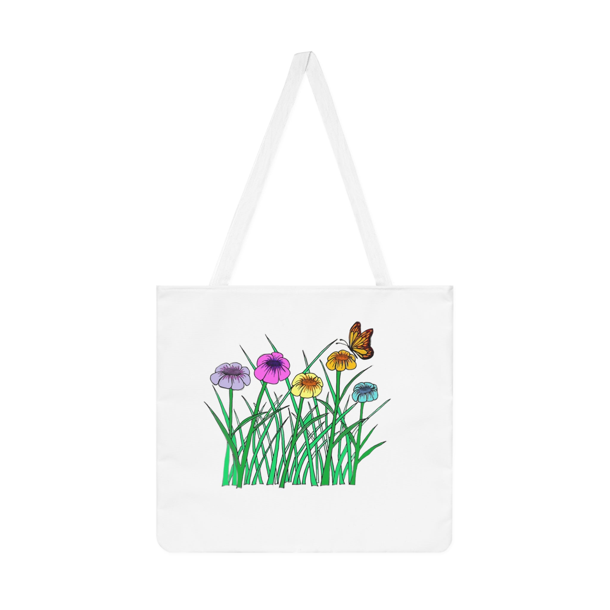Floral Meadow Tote Bag — Wildflower & Butterfly Shoulder Bag