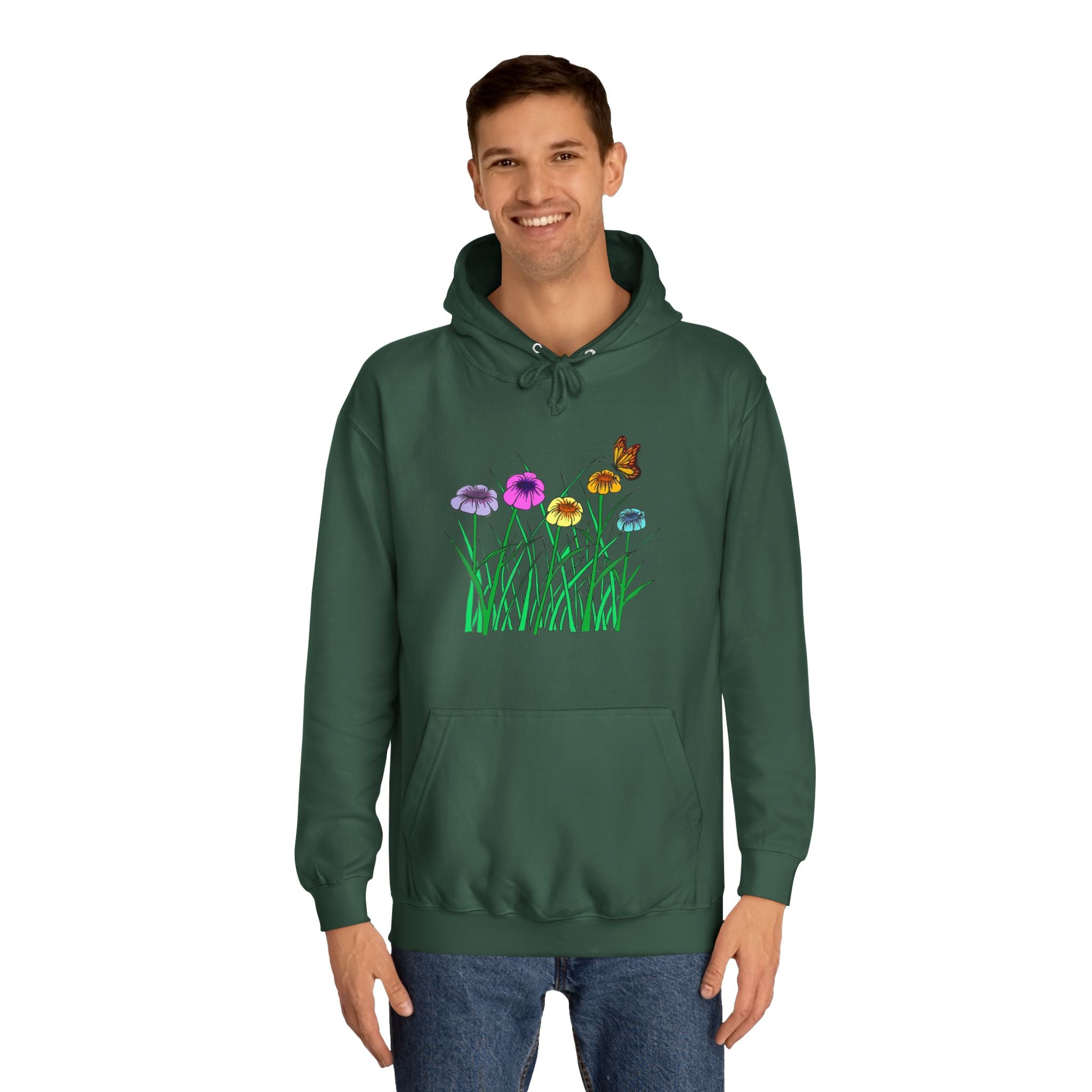 Floral Meadow Hoodie – Colorful Wildflowers & Butterfly Graphic