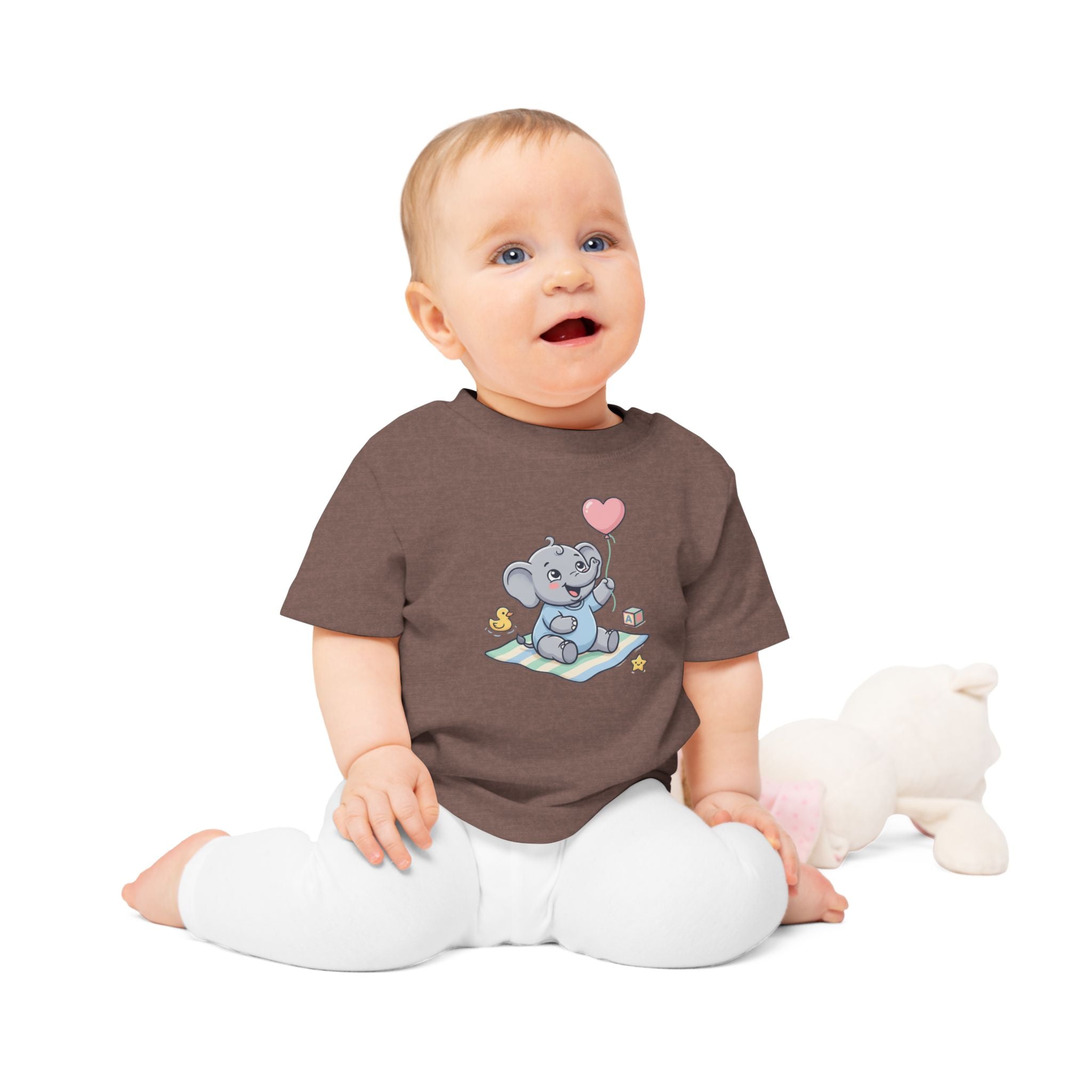 Cute Elephant Baby Tee — Heart Balloon Nursery Shirt for Newborns & Baby Showers