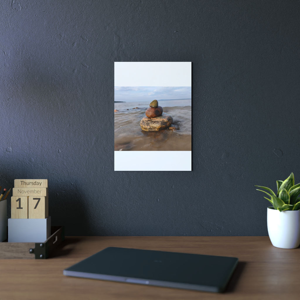 Stacked Beach Rocks Aluminum Panel Wall Art — Serene Coastal Zen Photo Print