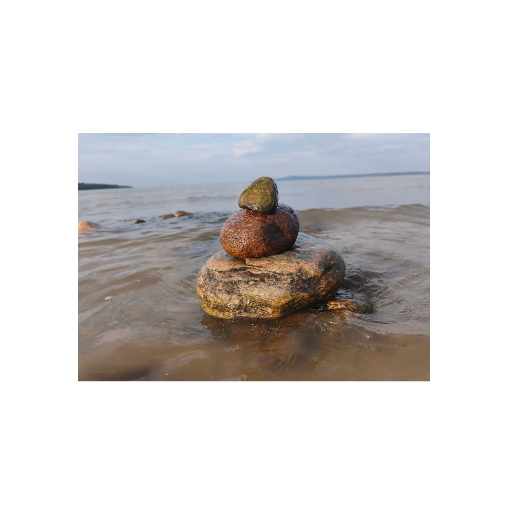 Stacked Beach Rocks Aluminum Panel Wall Art — Serene Coastal Zen Photo Print