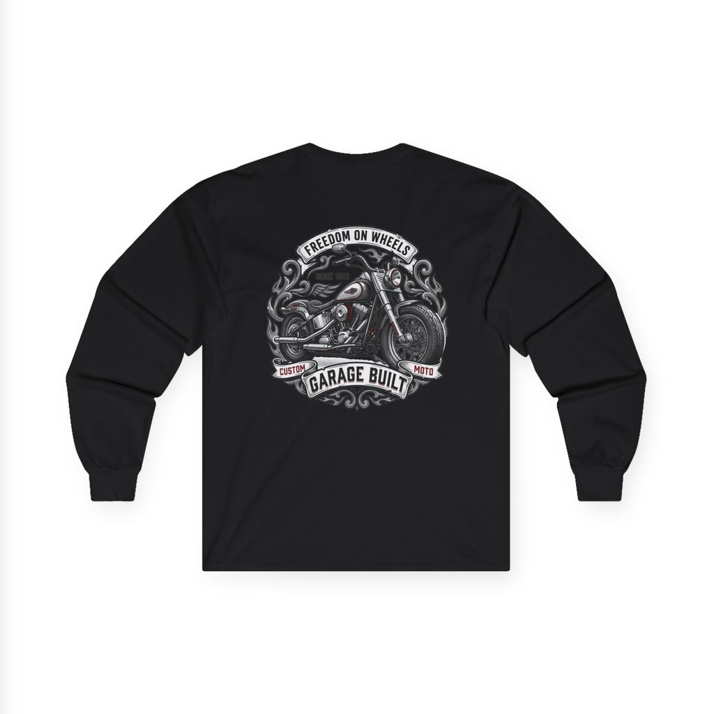 Motorcycle Garage Long Sleeve Tee — “Freedom on Wheels” Biker Shirt