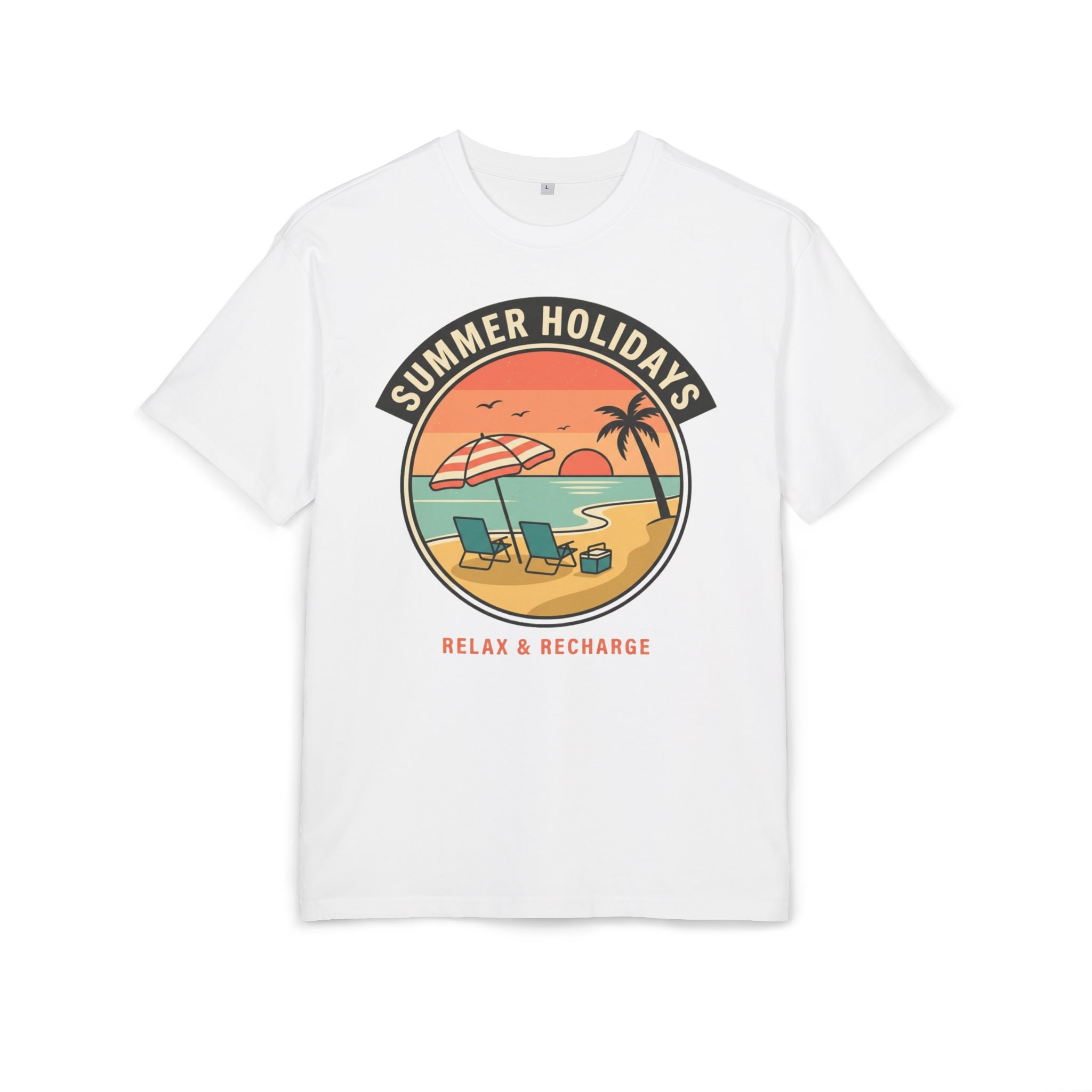 T-Shirt — "Summer Holidays: Relax & Recharge" Beach Graphic Tee