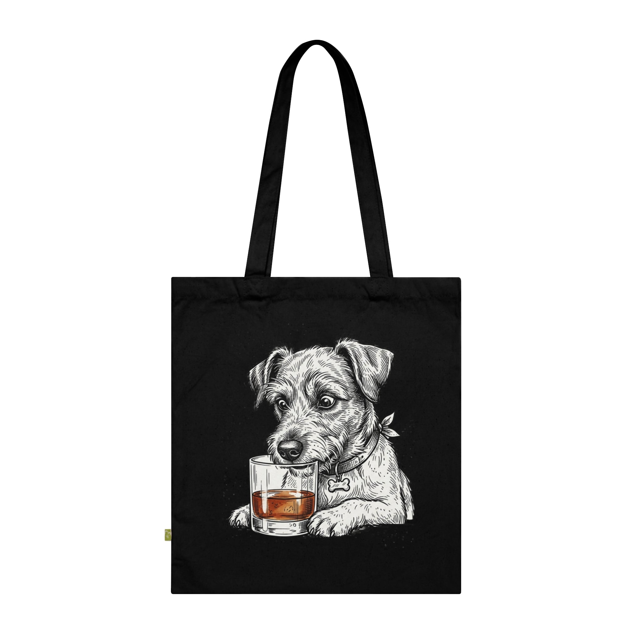 Tote Bag — Jack Russell Drinking Whiskey Illustration Organic Cotton Tote