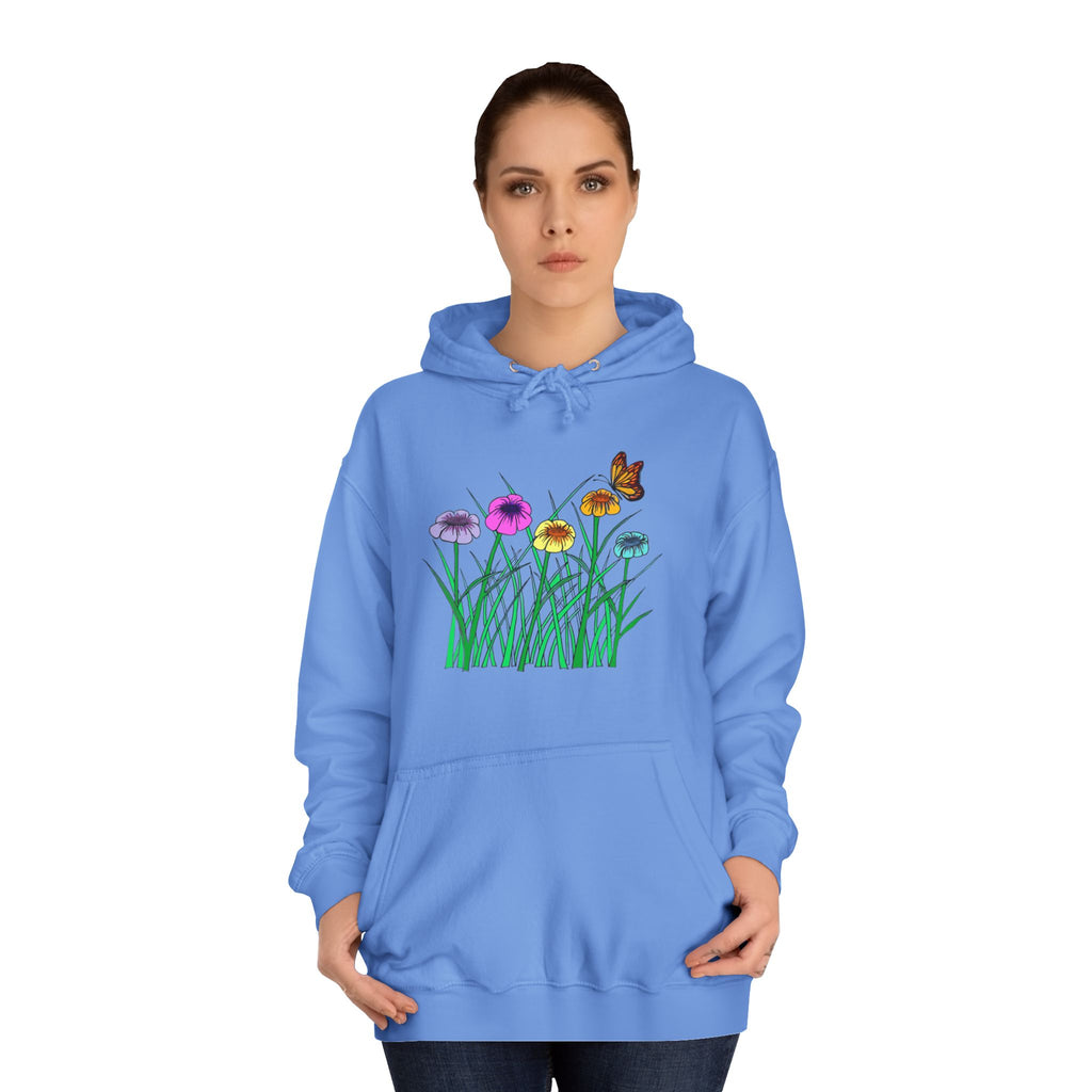 Floral Meadow Hoodie – Colorful Wildflowers & Butterfly Graphic
