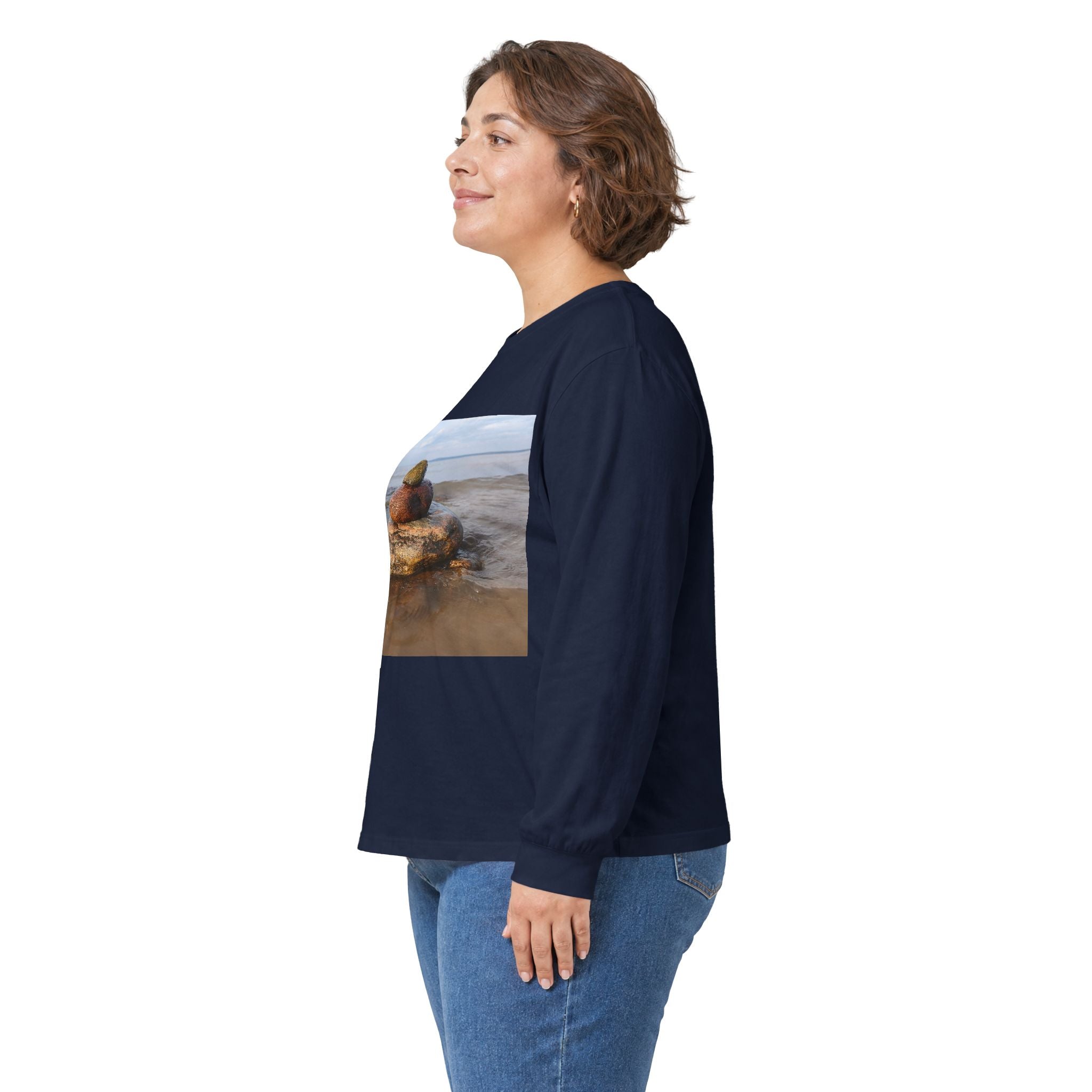 Stacked Beach Rocks Long Sleeve Tee — Coastal Zen Nature Shirt