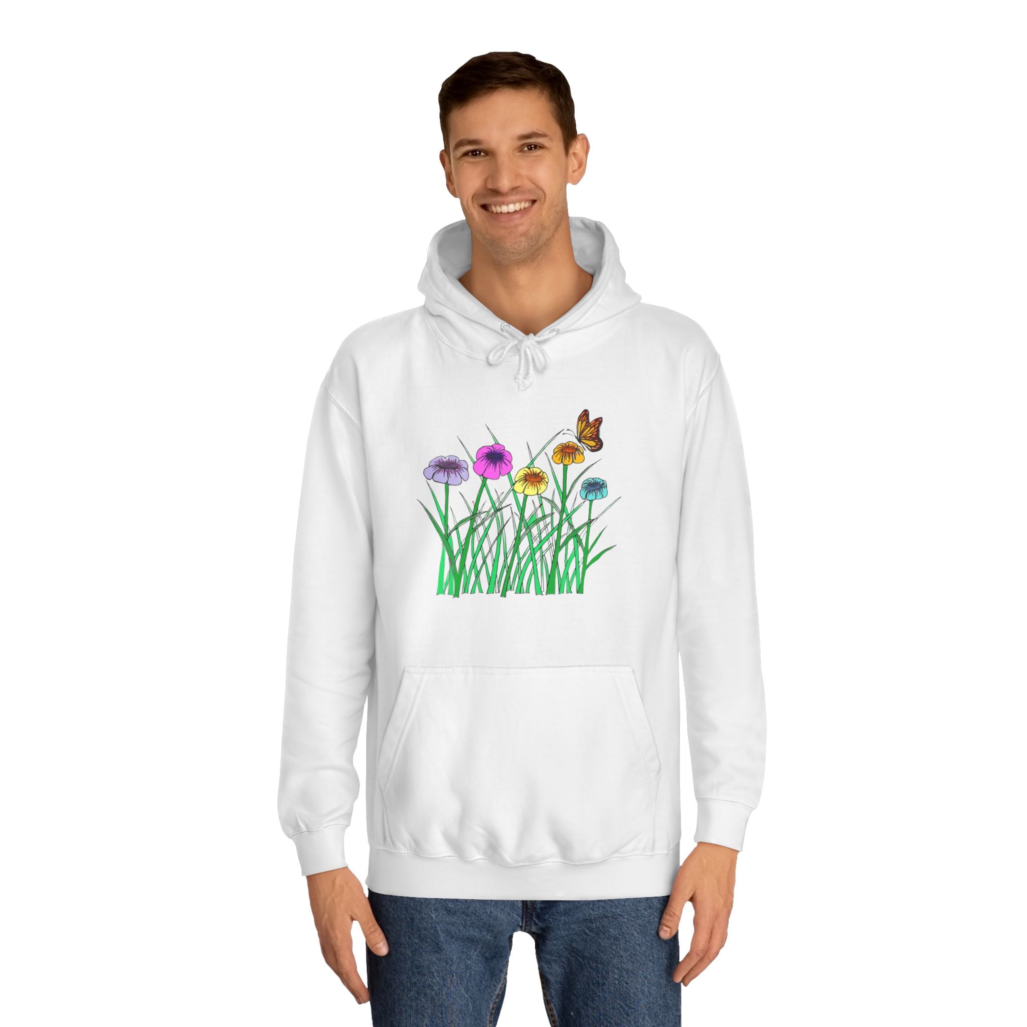Floral Meadow Hoodie – Colorful Wildflowers & Butterfly Graphic