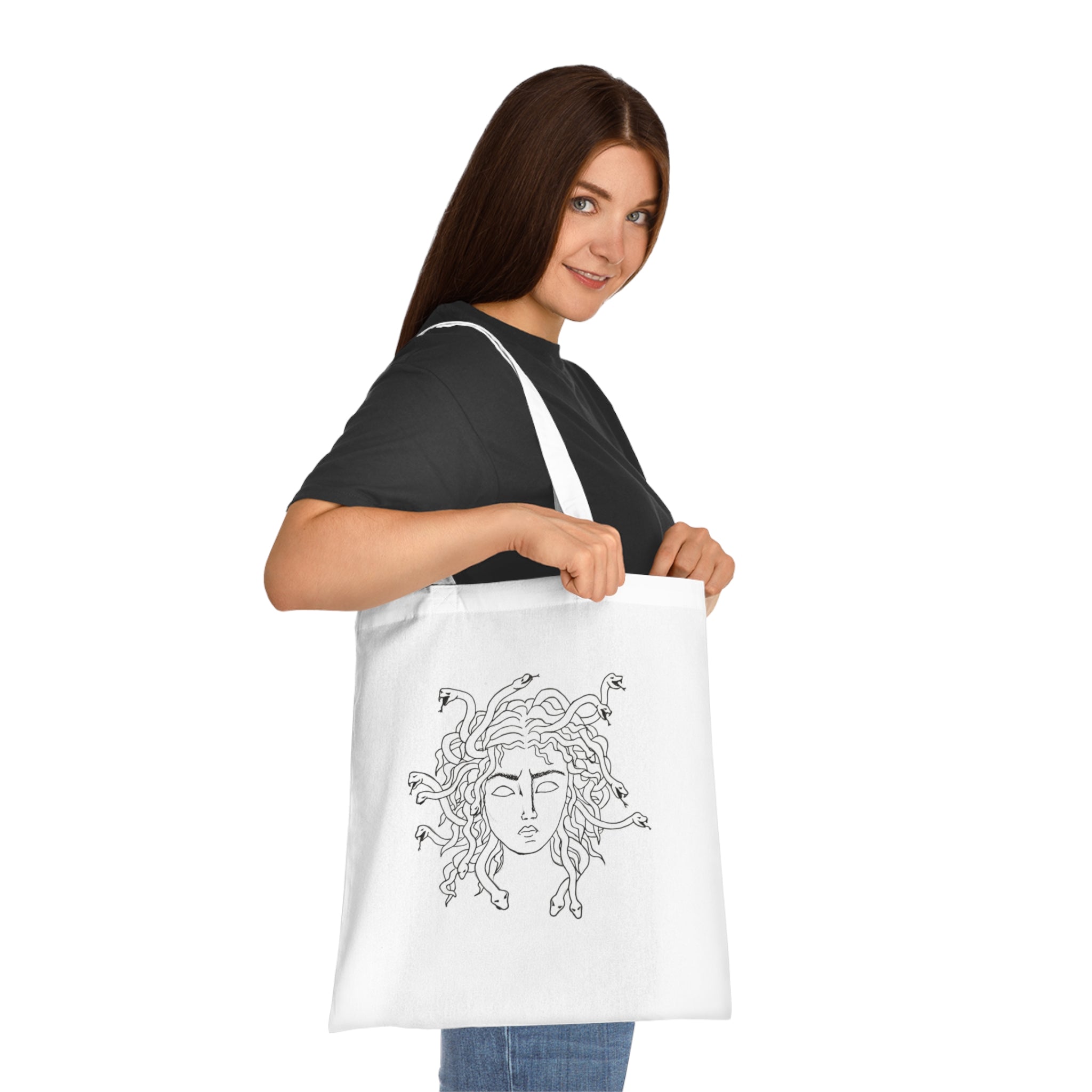 Medusa Line Art Cotton Tote Bag – Mythical Greek Goddess Illustration